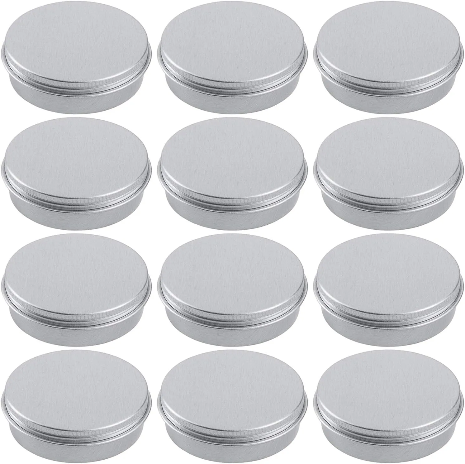 2 Ounce Aluminum Tin Jar Refillable Containers 60 ml Aluminum Screw Lid Round Tin Container Bottle for Cosmetic,Lip Balm, Cream, 12 Pack.