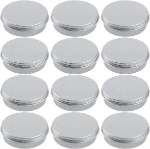 2 Ounce Aluminum Tin Jar Refillable Containers 60 ml Aluminum Screw Lid Round Tin Container Bottle for Cosmetic,Lip Balm, Cream, 12 Pack.