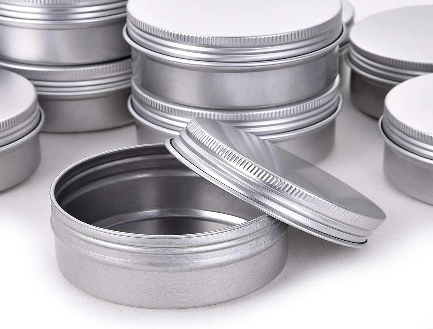 2 Ounce Aluminum Tin Jar Refillable Containers 60 ml Aluminum Screw Lid Round Tin Container Bottle for Cosmetic,Lip Balm, Cream, 12 Pack.
