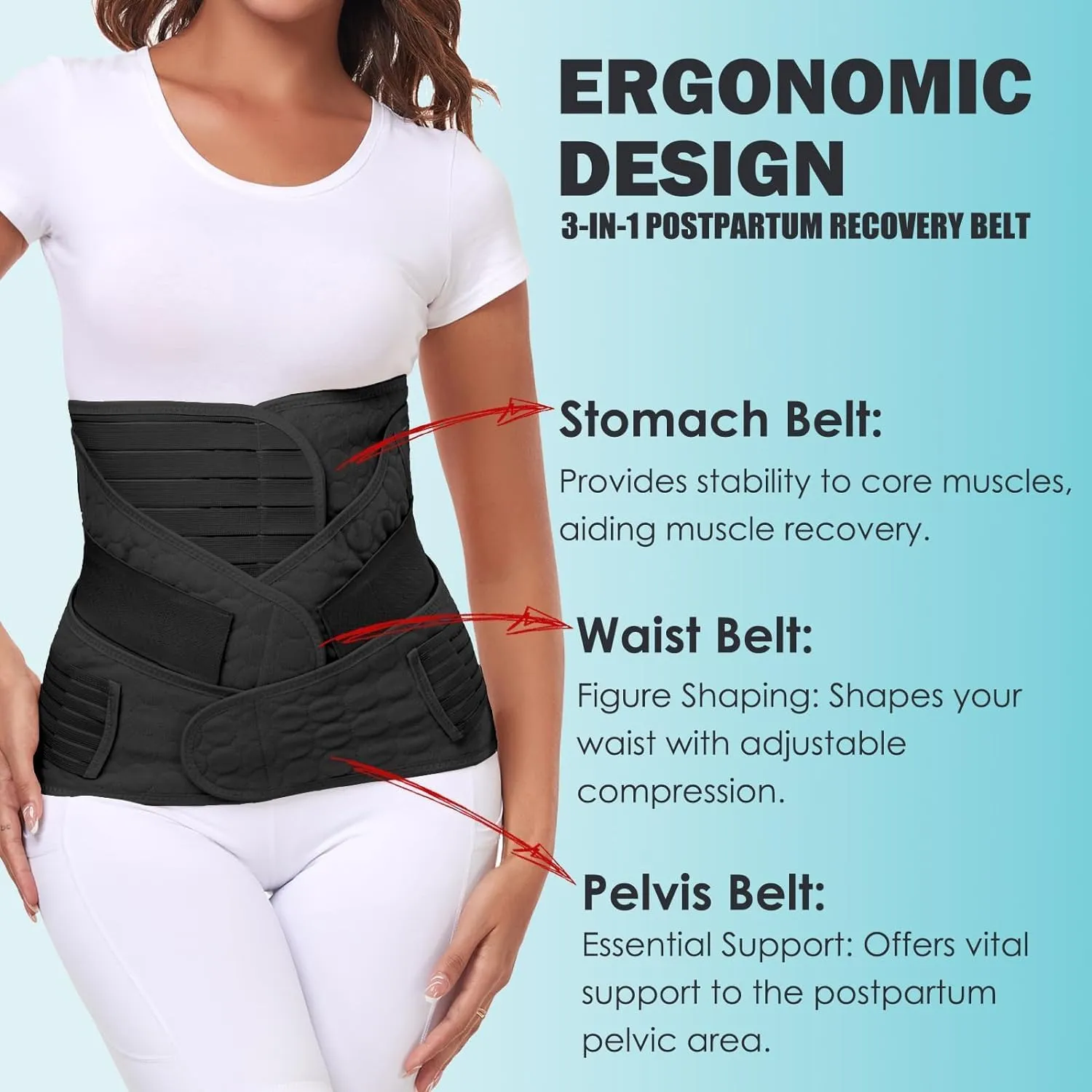 3 in 1 Postpartum Belly Support Recovery Wrap  Postpartum Belly Band - Abdominal Binder - Post Partum Waist Binder