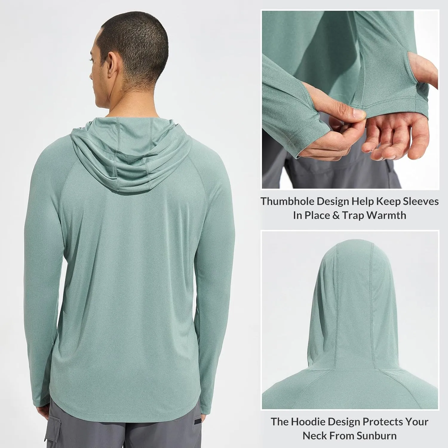 baleaf Men's Sun Protection Hoodie Shirt UPF 50  Long Sleeve UV SPF T-Shirts Rash Guard Fishing Swimming Lightweight