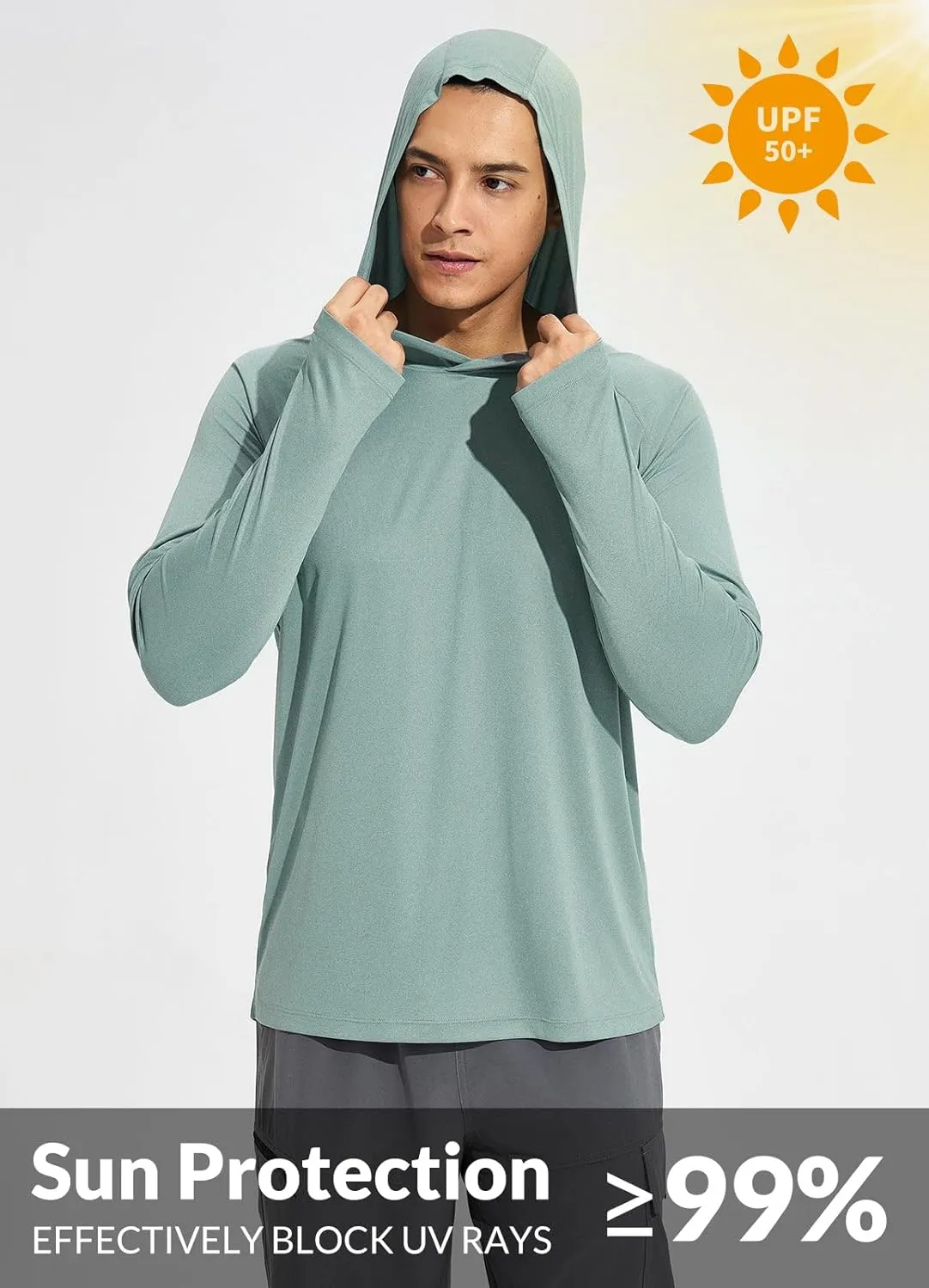 baleaf Men's Sun Protection Hoodie Shirt UPF 50  Long Sleeve UV SPF T-Shirts Rash Guard Fishing Swimming Lightweight