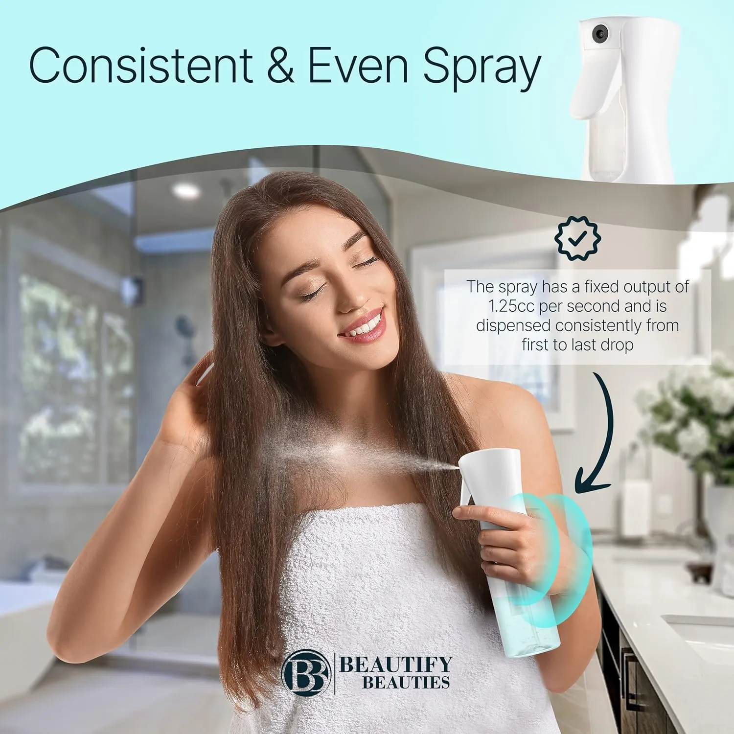BeautifyBeauties Hair Spray Bottle  Ultra Fine Continuous Water Mister for Hairstyling, Cleaning, Plants, Misting & Skin Care (Clear, 6.8 Ounces)