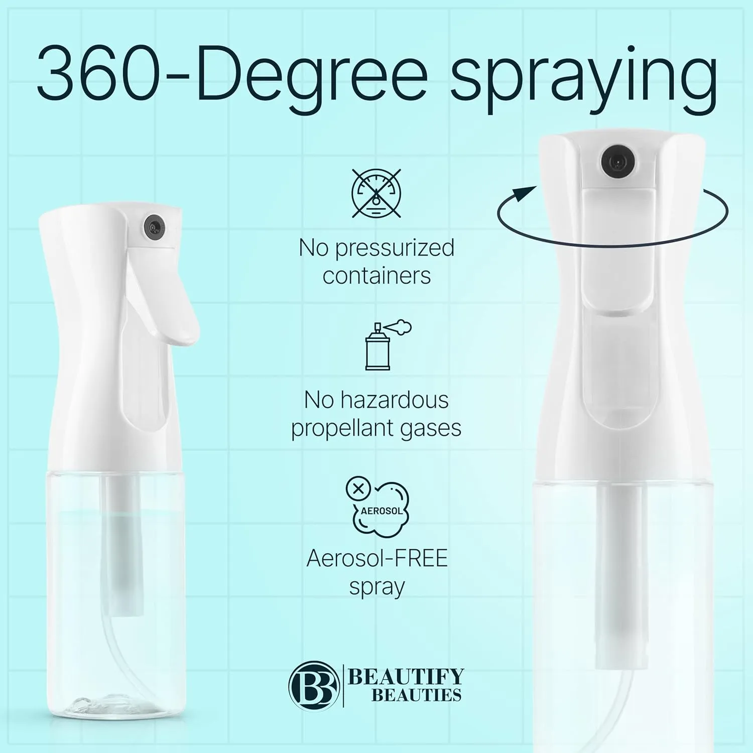 BeautifyBeauties Hair Spray Bottle  Ultra Fine Continuous Water Mister for Hairstyling, Cleaning, Plants, Misting & Skin Care (Clear, 6.8 Ounces)