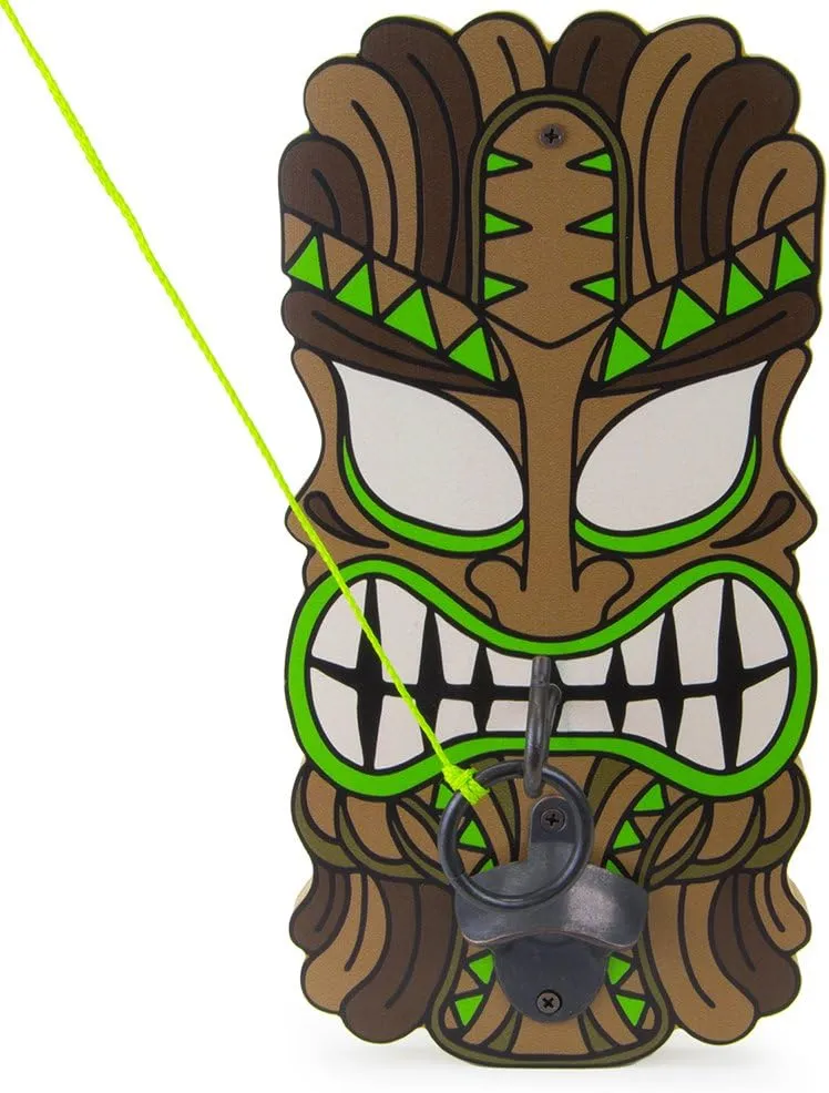 Big Kahuna Wooden Hook & Ring Toss Game, Tiki Mask with Bottle Opener, All Hardware Included