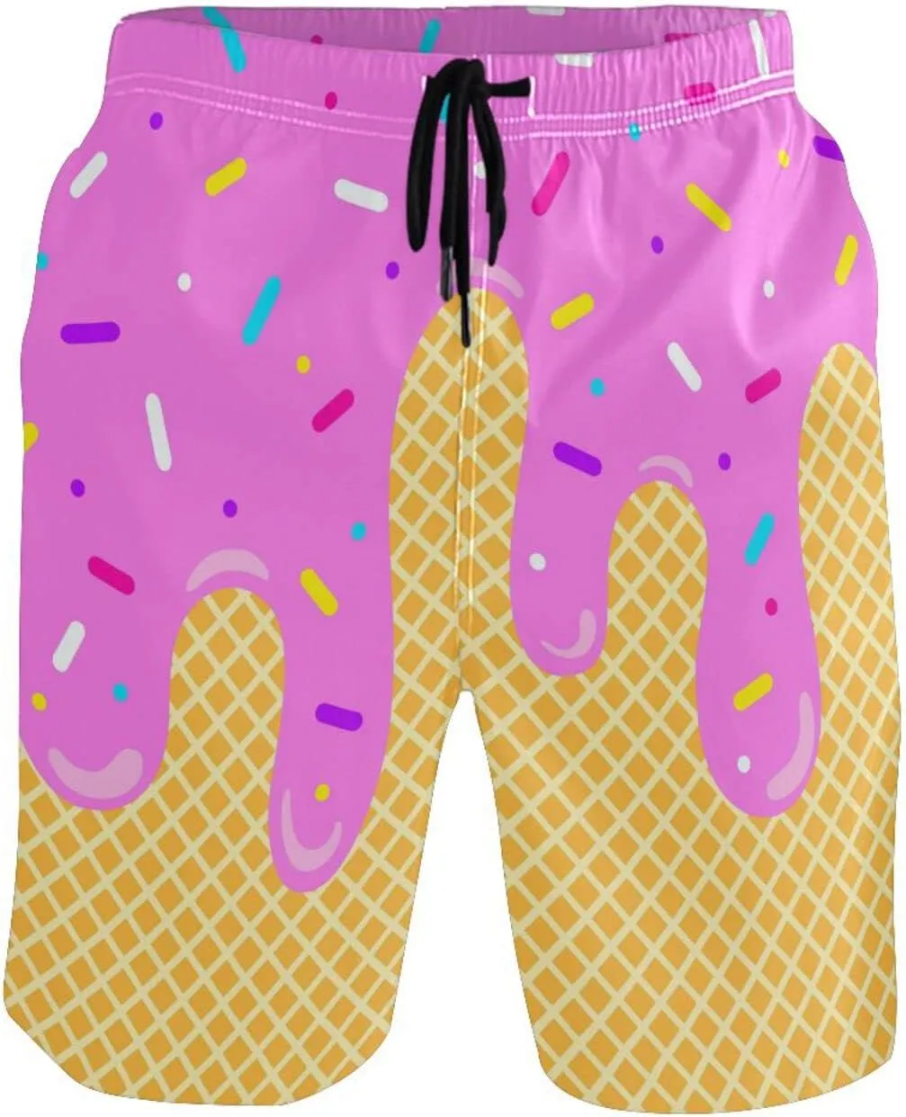 Boccsty Ice Cream Melts Cones Men's Boy's Novelty Beach Shorts Swim Trunks Summer Quick Dry Bathing Suits S-XXL
