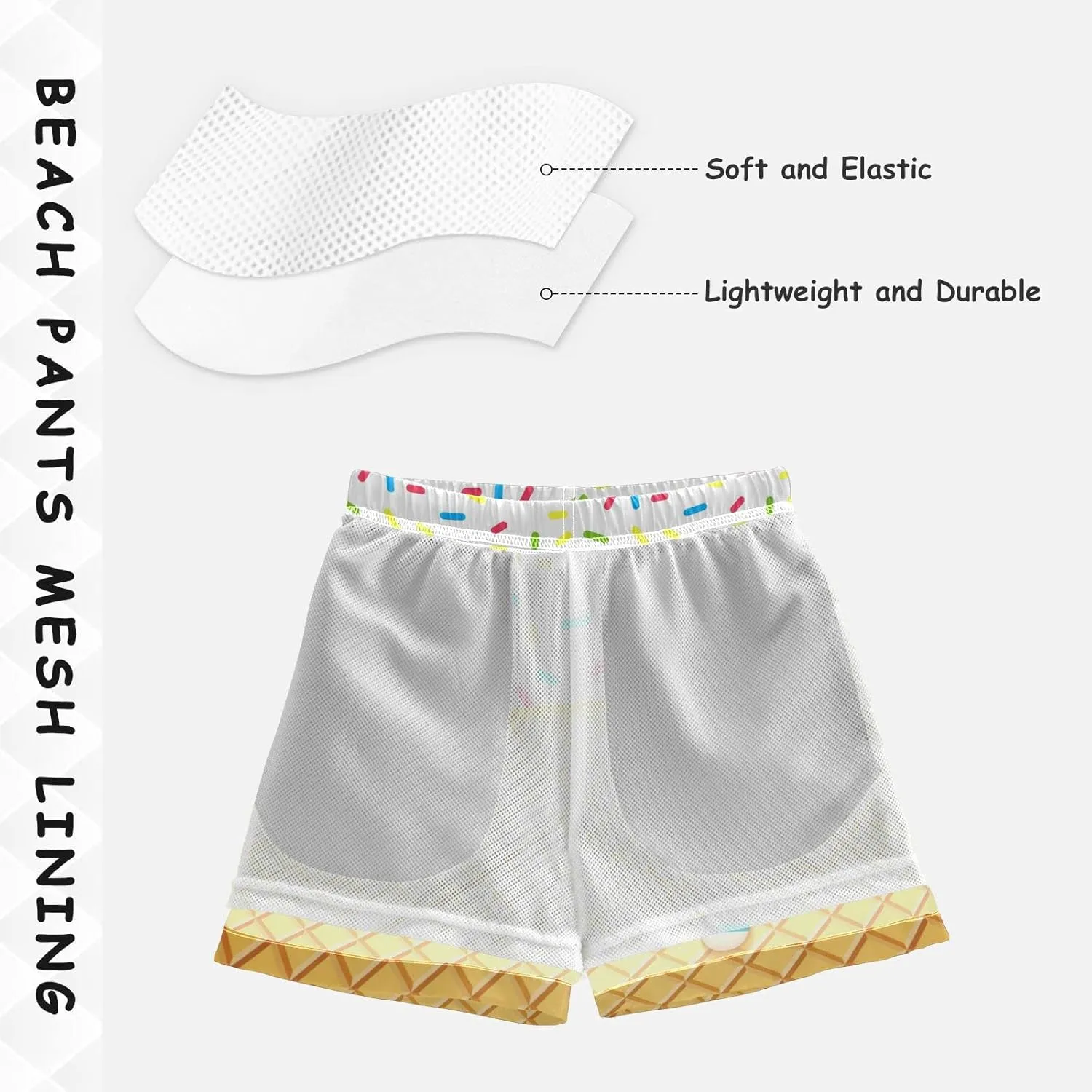 Boys Swim Trunks with Boxer Brief Liner, Ice Cream Cone Boys Swimwear Quick Dry Bathing Suit Toddler Swim Trunks