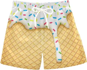 Boys Swim Trunks with Boxer Brief Liner, Ice Cream Cone Boys Swimwear Quick Dry Bathing Suit Toddler Swim Trunks