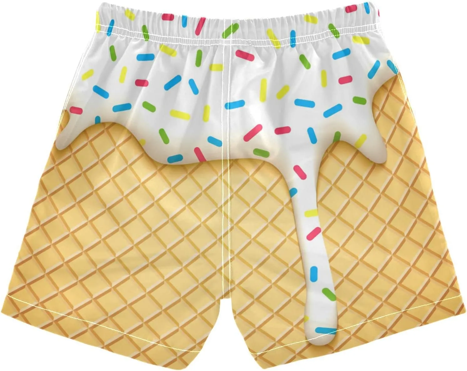 Boys Swim Trunks with Boxer Brief Liner, Ice Cream Cone Boys Swimwear Quick Dry Bathing Suit Toddler Swim Trunks