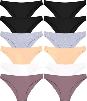 FINETOO 12 Pack Cotton Underwear for Women Cute Low Rise Bikini Panties High Cut Breathable Sexy Hipster Womens Cheeky S-XL