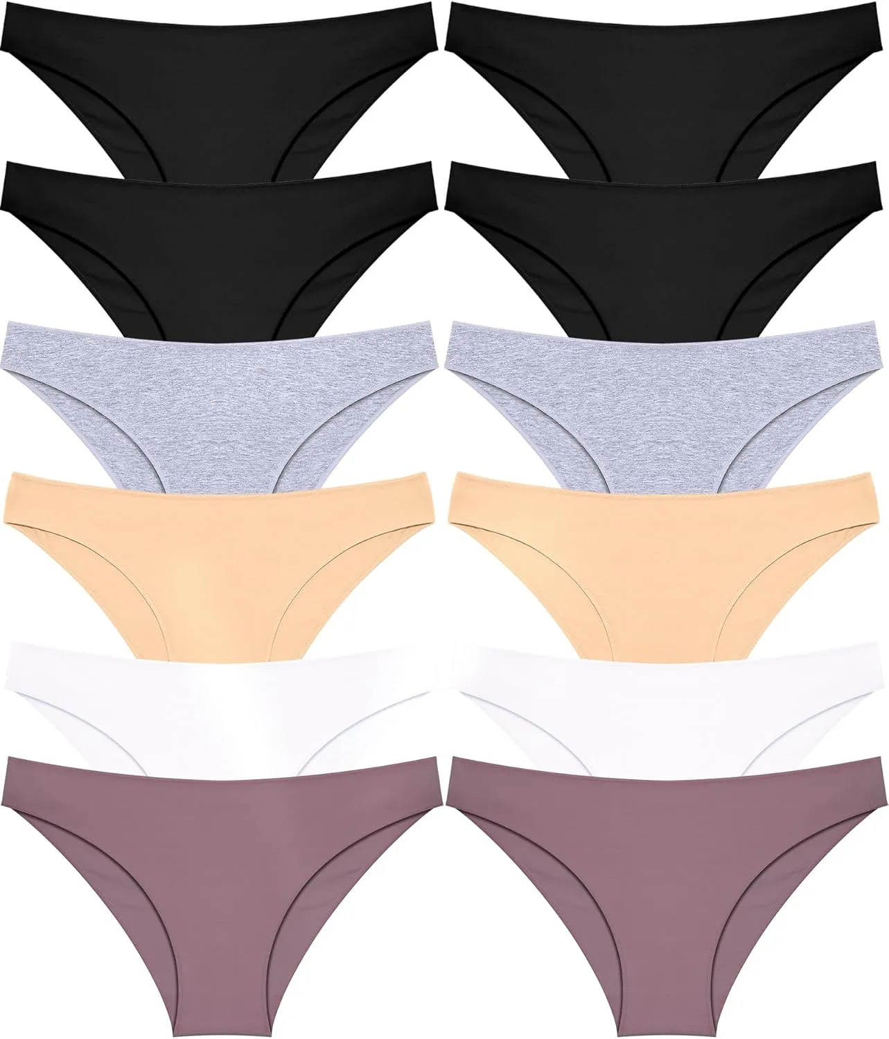 FINETOO 12 Pack Cotton Underwear for Women Cute Low Rise Bikini Panties High Cut Breathable Sexy Hipster Womens Cheeky S-XL