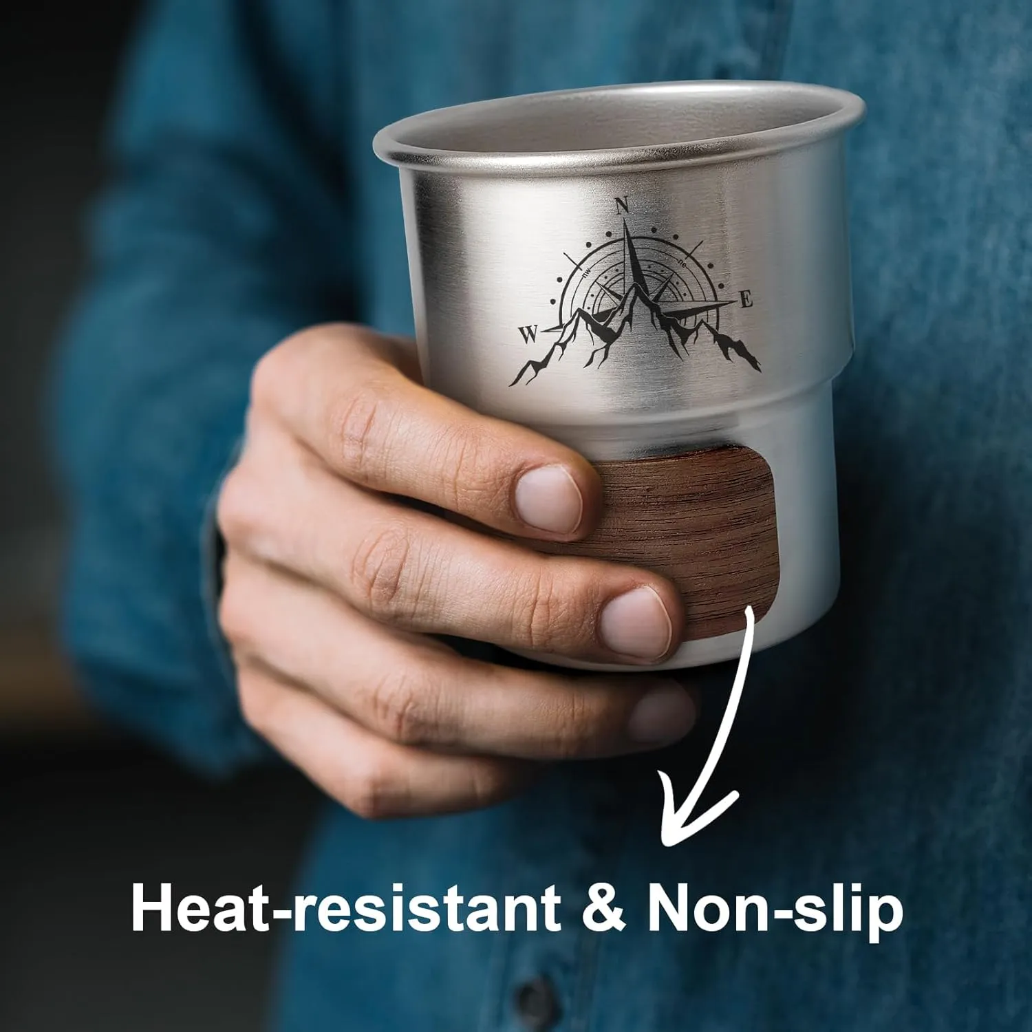 Funny Stainless Steel Camping Coffee Cup for Camping Lover, Outdoor Camping Mug for Coffee Cold Beverages, Portable Camping Hiking Backpacking Travel Cup 9.5oz(280ml), Arctic Snow Mountain