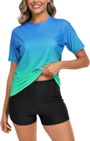 Halcurt Women's Built in Bra Rash Guard UPF 50 Two Piece Swimsuit Shirt and Board Shorts