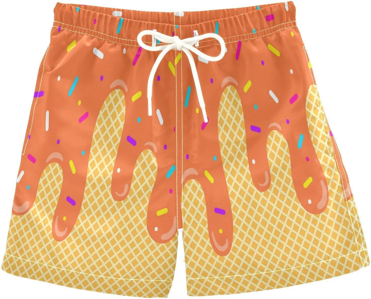Ice Cream Boy Swim Trunks Waffle Or Cone Quick Dry Bathing Suit Swimsuit,Toddler Beach Board Shorts Summer Swimwear