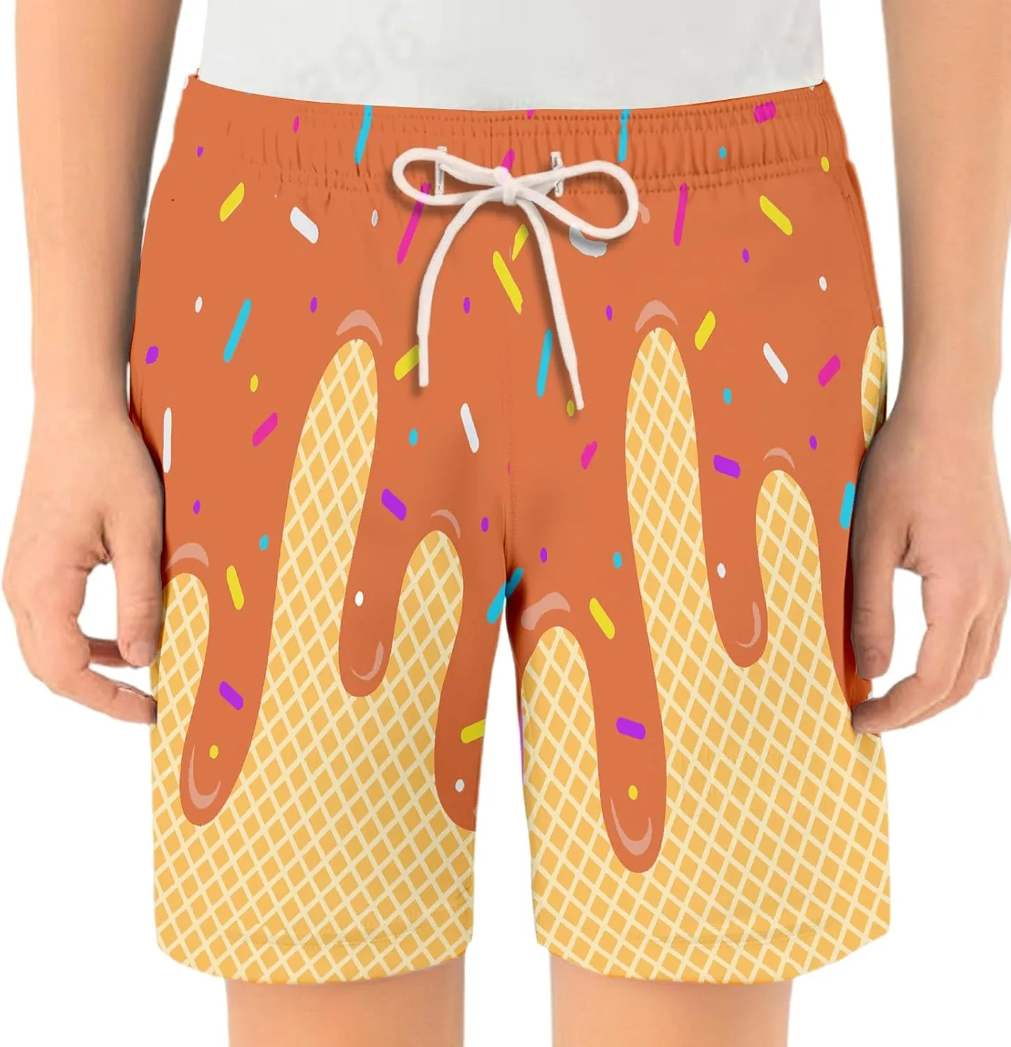 Ice Cream Boy Swim Trunks Waffle Or Cone Quick Dry Bathing Suit Swimsuit,Toddler Beach Board Shorts Summer Swimwear