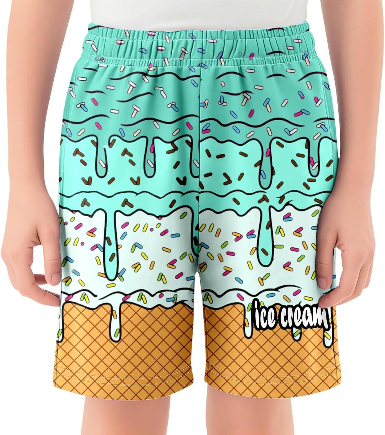 Ice Cream Boy Swim Trunks Waffle Or Cone Quick Dry Bathing Suit Swimsuit,Toddler Summer Beach Board Shorts 2-14 Years