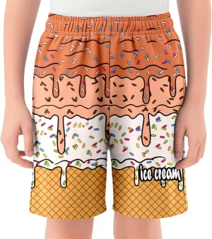 Ice Cream Boy Swim Trunks Waffle Or Cone Quick Dry Bathing Suit Swimsuit,Toddler Summer Beach Board Shorts 2-14 Years