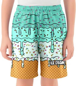 Ice Cream Boy Swim Trunks Waffle Or Cone Quick Dry Bathing Suit Swimsuit,Toddler Summer Beach Board Shorts 2-14 Years