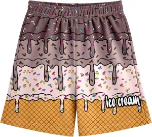 Ice Cream Shorts for 2-14T Boy Girl Elastic Waist with Pockets Summer Cool Preppy Ice Cream Drip Baseball Shorts
