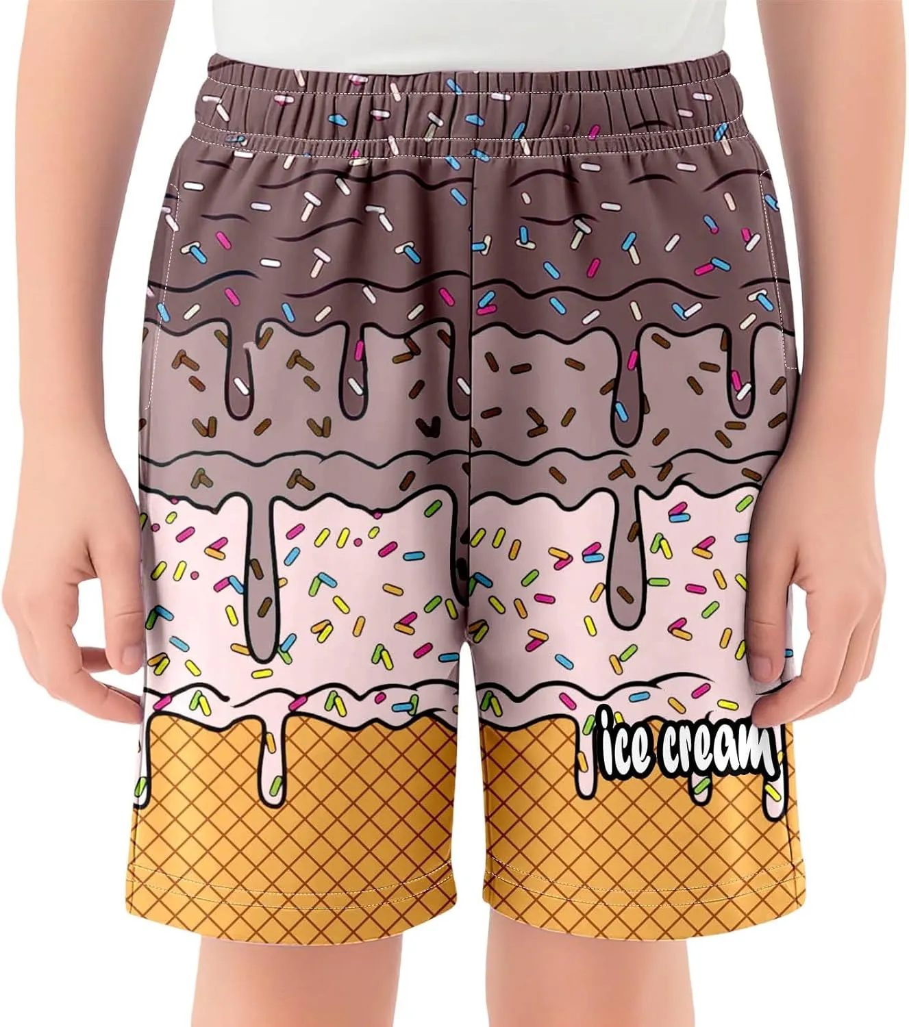 Ice Cream Shorts for 2-14T Boy Girl Elastic Waist with Pockets Summer Cool Preppy Ice Cream Drip Baseball Shorts