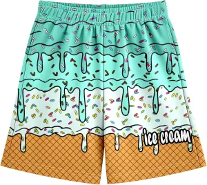 Ice Cream Shorts for 2-14T Boy Girl Elastic Waist with Pockets Summer Cool Preppy Ice Cream Drip Baseball Shorts
