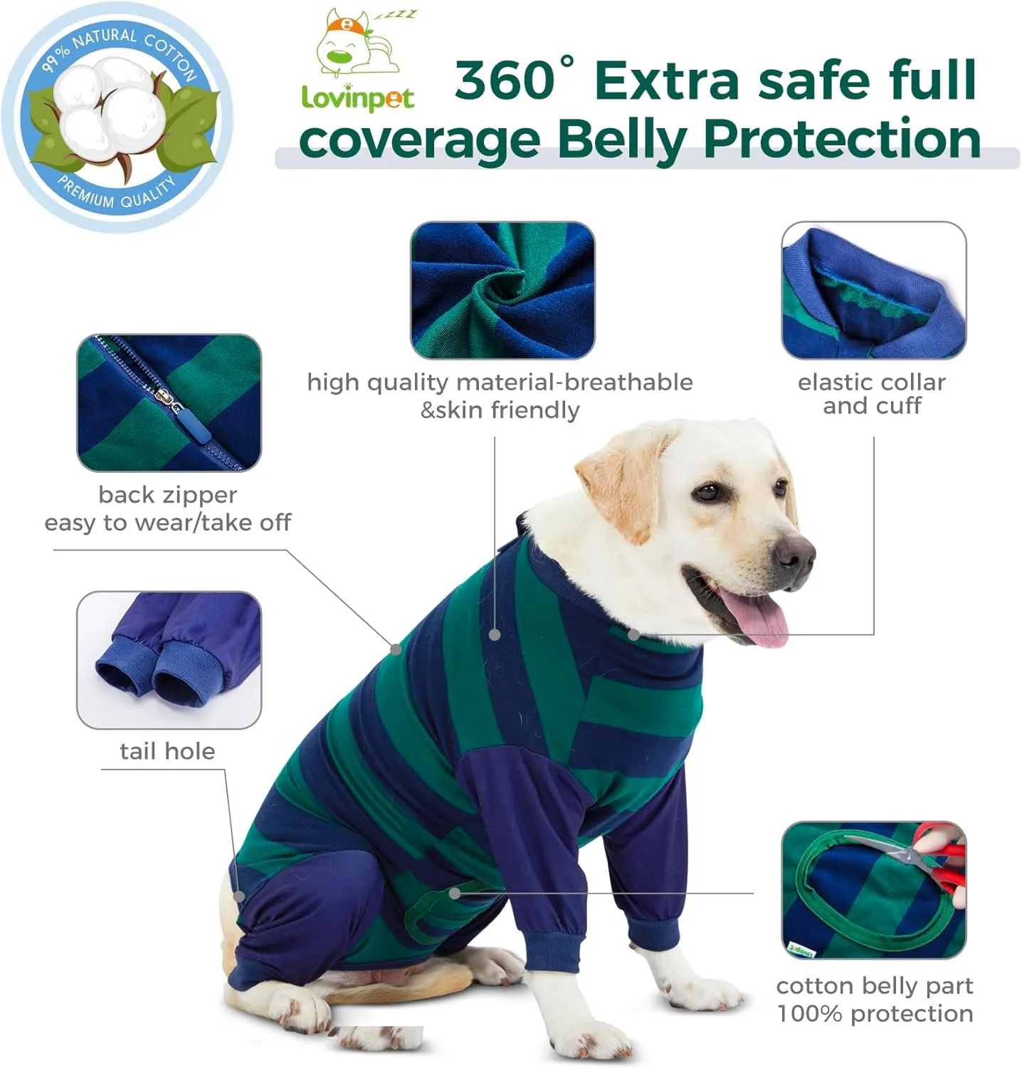 LovinPet Dog Recovery Suit for Large Medium Dogs Cut-Out Design of Abdomen Bodysuit Onesie for Shedding Skin Disease Pet Pajamas Dog Anti Licking Bodysuit for Abdominal Wound After Surgery,3XL