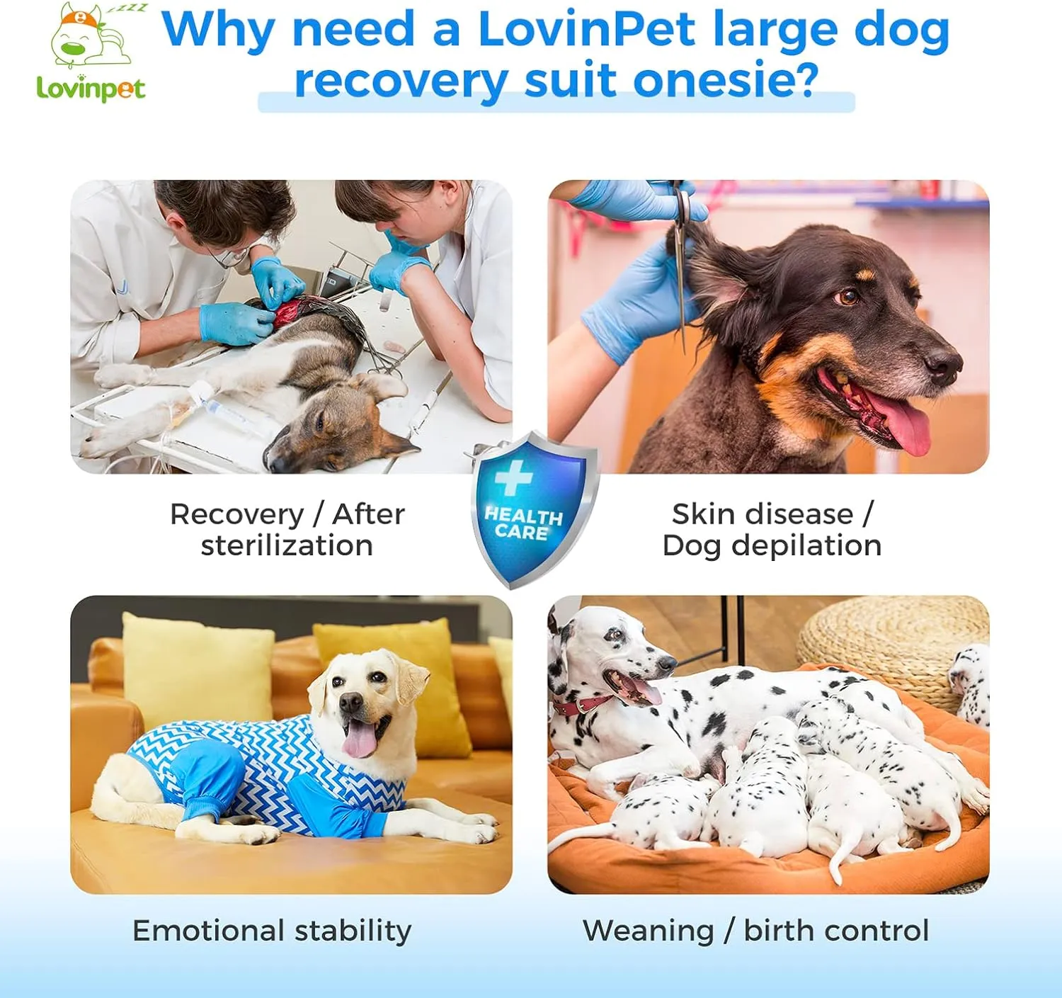 LovinPet Dog Recovery Suit for Large Medium Dogs Dog Bodysuit for Abdominal Wound After Surgery Leg wrap,Wavy Blue,Post-Operative Vest E-Collar Alternative Cut-Out Design of Abdomen,3XL