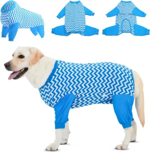 LovinPet Dog Recovery Suit for Large Medium Dogs Dog Bodysuit for Abdominal Wound After Surgery Leg wrap,Wavy Blue,Post-Operative Vest E-Collar Alternative Cut-Out Design of Abdomen,3XL