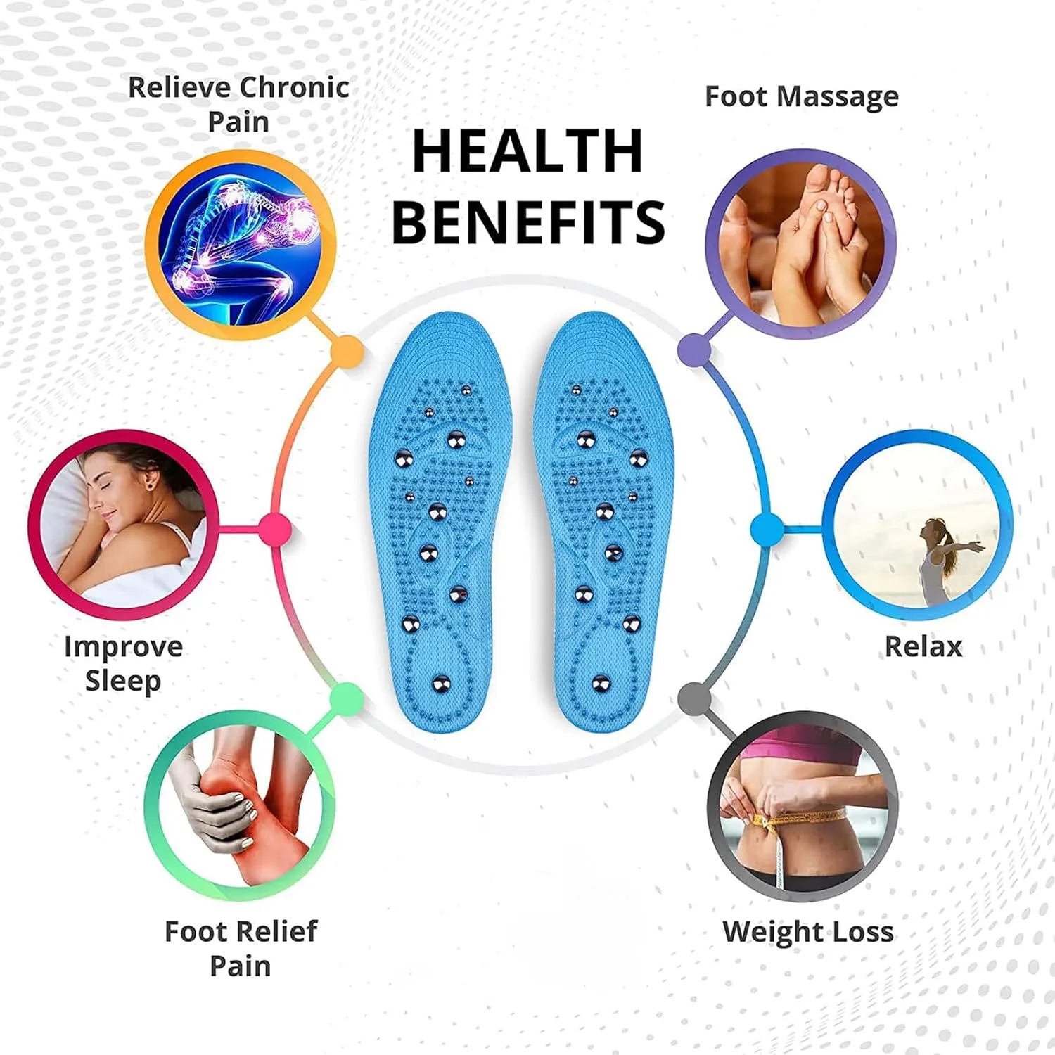 Magnetic Insoles, Magnetic Insoles for Acupressure, 1 Pair Shoe Insoles for Men and Women, Reflexology Orthopedic Insoles Plantar Fasciitis Foot Health Care (Blue, 41-46)
