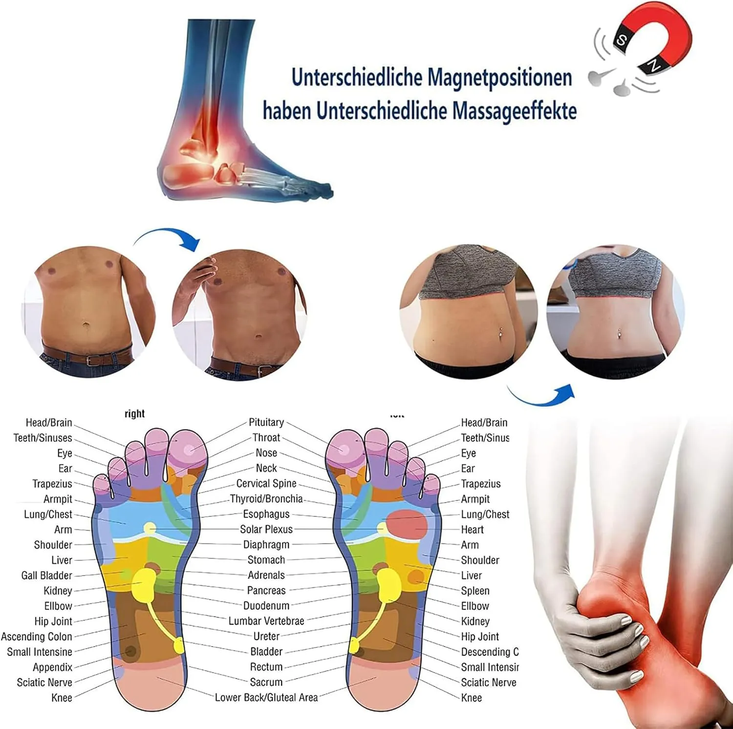 Magnetic Insoles, Magnetic Insoles for Acupressure, 1 Pair Shoe Insoles for Men and Women, Reflexology Orthopedic Insoles Plantar Fasciitis Foot Health Care (Blue, 41-46)