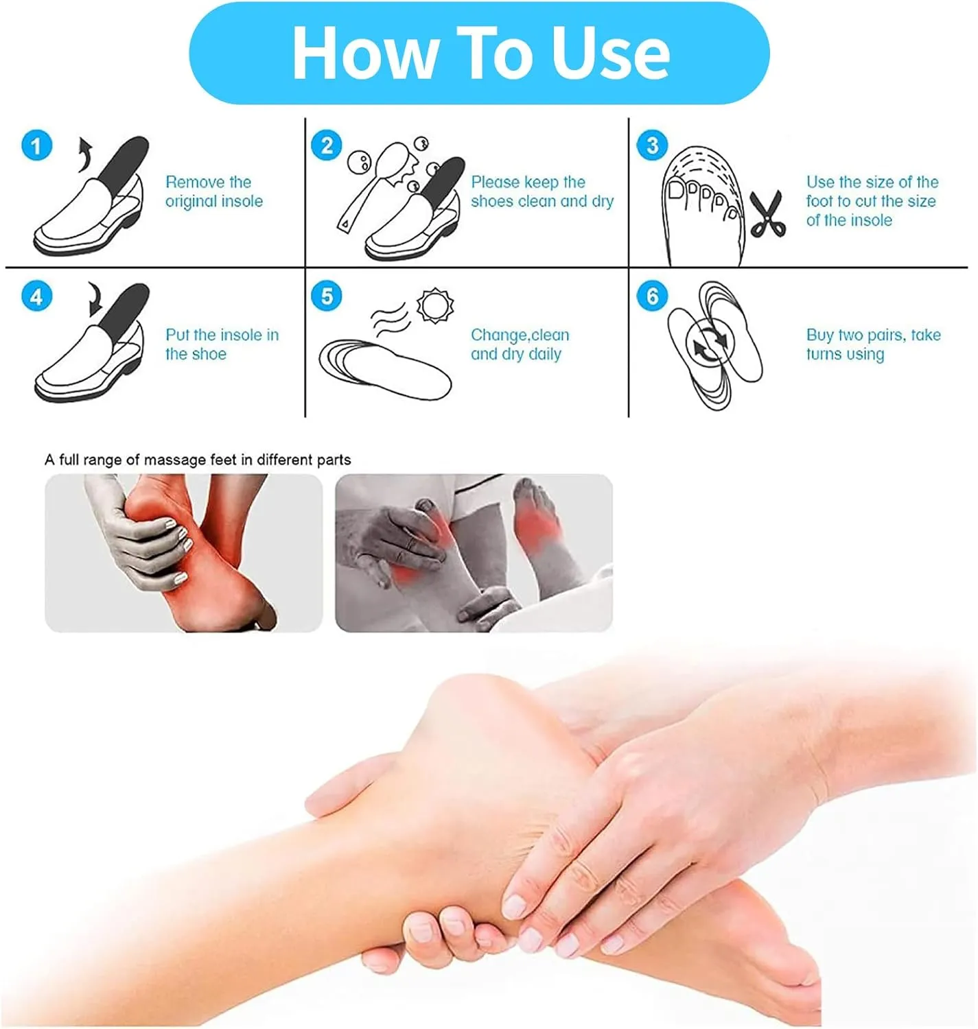 Magnetic Insoles, Magnetic Insoles for Acupressure, 1 Pair Shoe Insoles for Men and Women, Reflexology Orthopedic Insoles Plantar Fasciitis Foot Health Care (Blue, 41-46)