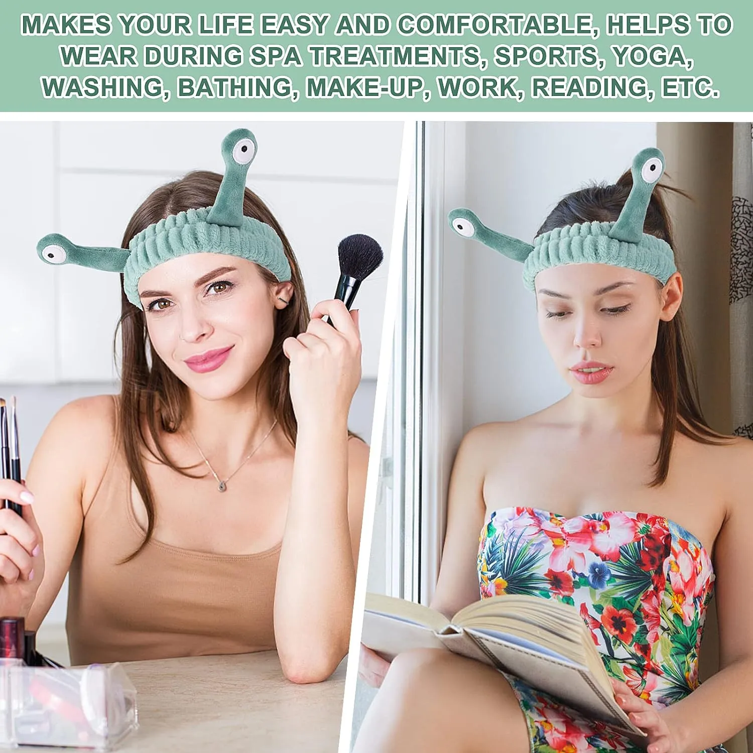 Molain Face Wash Headband, Palm and Snail Spa Hair Bands Makeup Headbands Women Cartoon Cute Coral Fleece Elastic Headband Creative Hair Accessories for Washing Face Shower Beauty Skincare