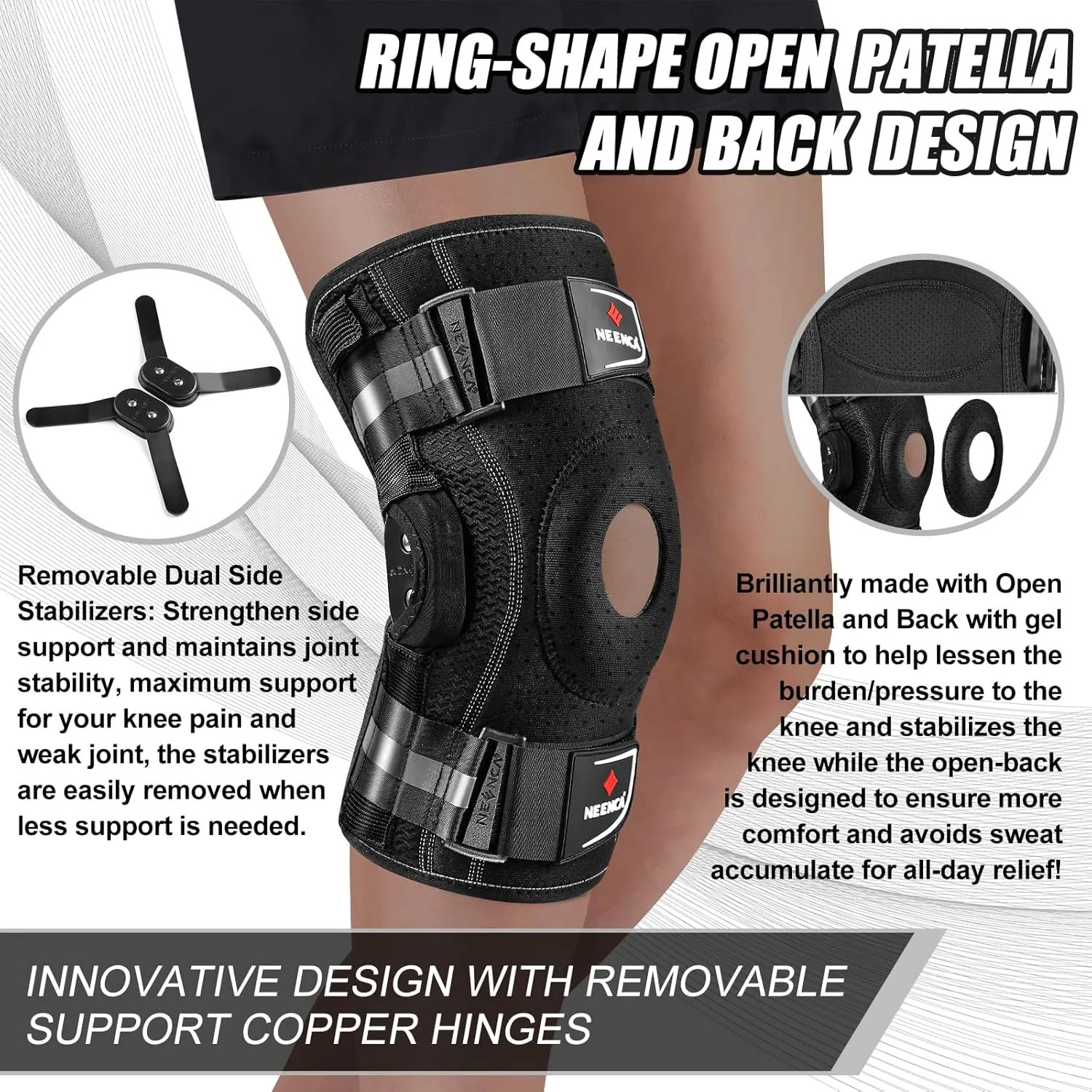 NEENCA Professional Knee Brace for Knee Pain, Adjustable Hinged Knee Support with Removable Side Stabilizers, Strong Stability for Joint Pain Relief, Arthritis, Meniscus Tear, ACL, PCL, Runner, Sports