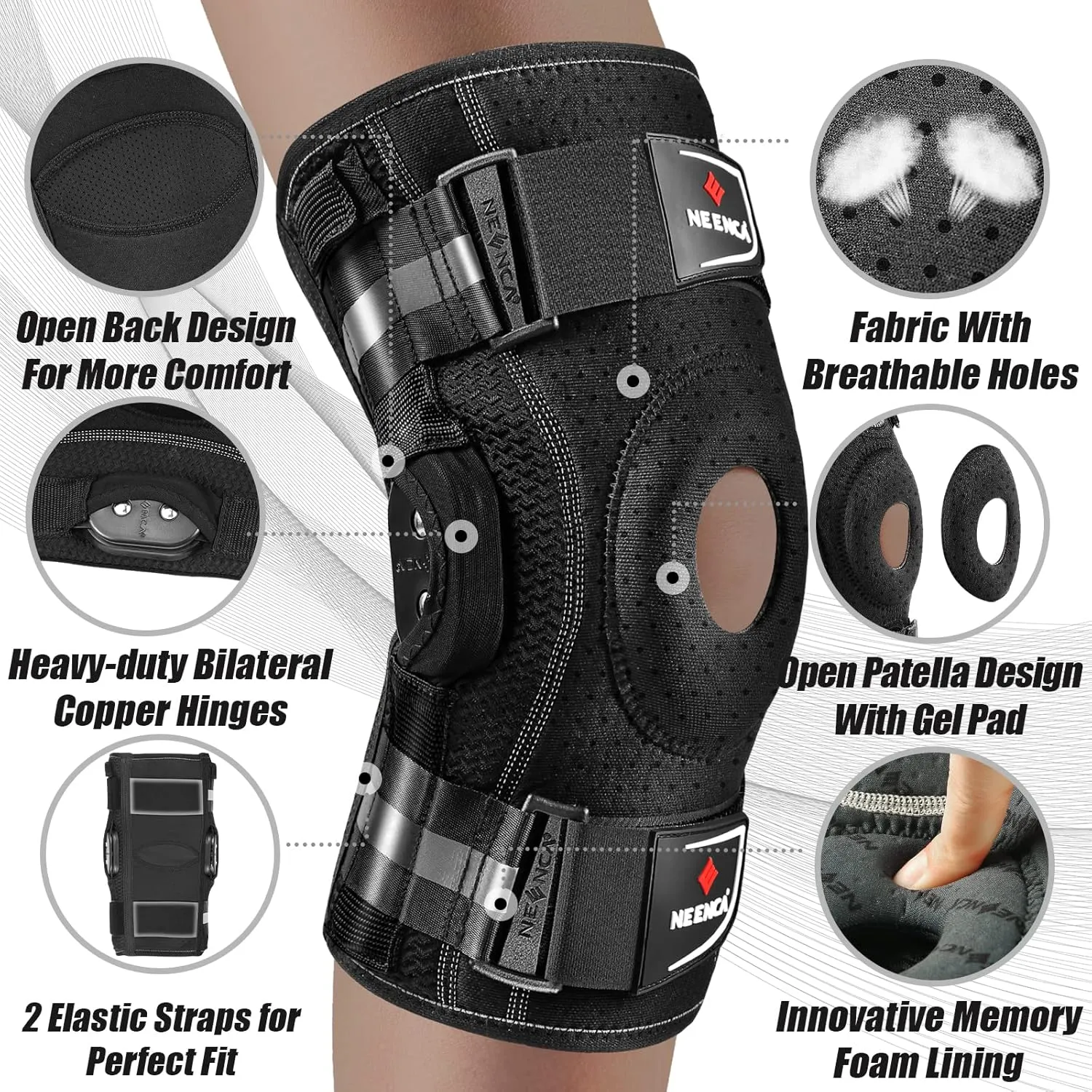 NEENCA Professional Knee Brace for Knee Pain, Adjustable Hinged Knee Support with Removable Side Stabilizers, Strong Stability for Joint Pain Relief, Arthritis, Meniscus Tear, ACL, PCL, Runner, Sports
