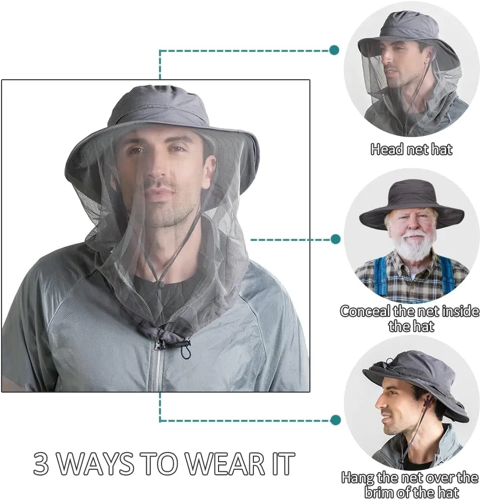 Peicees Head Net Hat for Men Women Adventure Fishing Hat Safari Hat for Hunting Camping Hiking