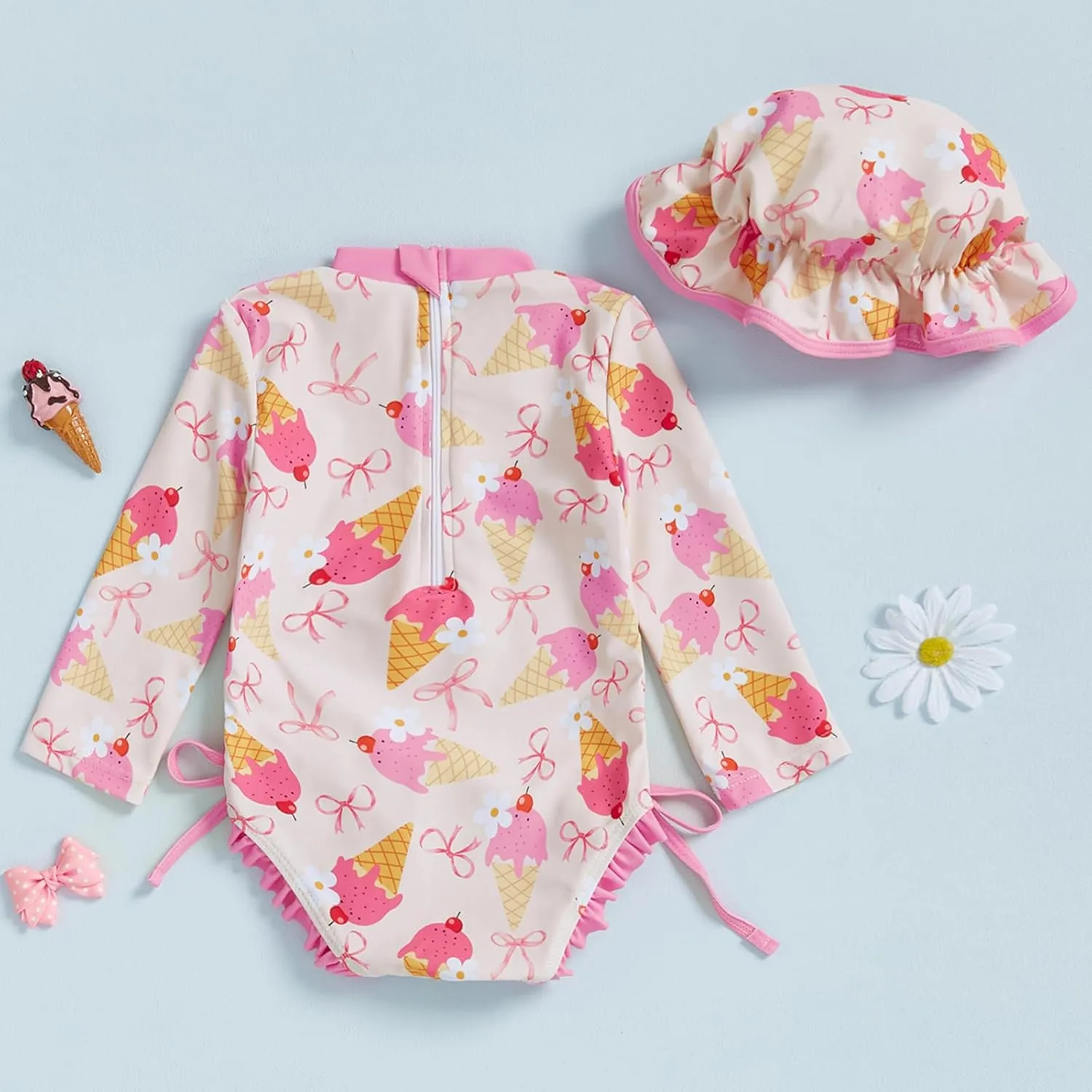 pengnight Toddler Baby Girl Swimsuit One-Piece Long Sleeve Ruffle Floral Print Rash Guard Zipper Bathing Suit