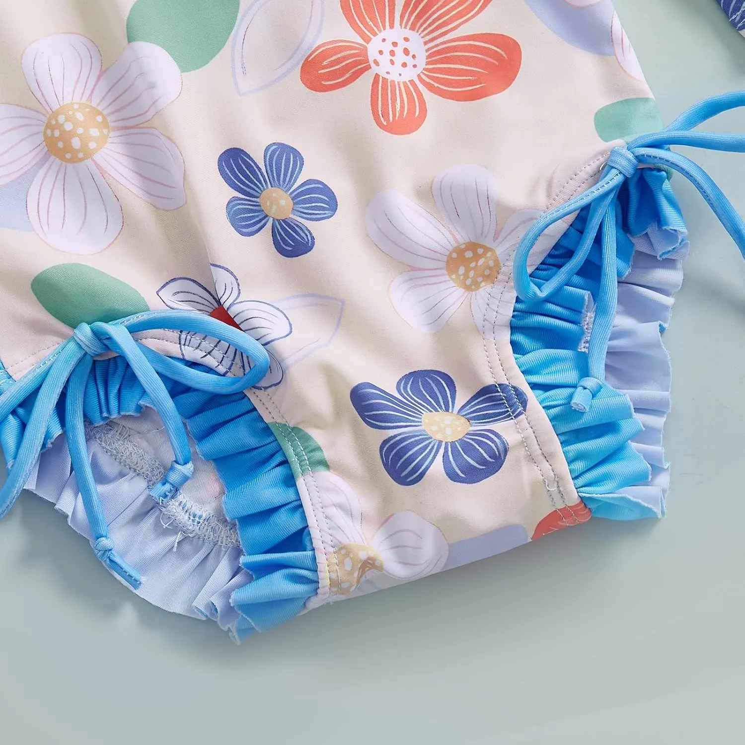 pengnight Toddler Baby Girl Swimsuit One-Piece Long Sleeve Ruffle Floral Print Rash Guard Zipper Bathing Suit