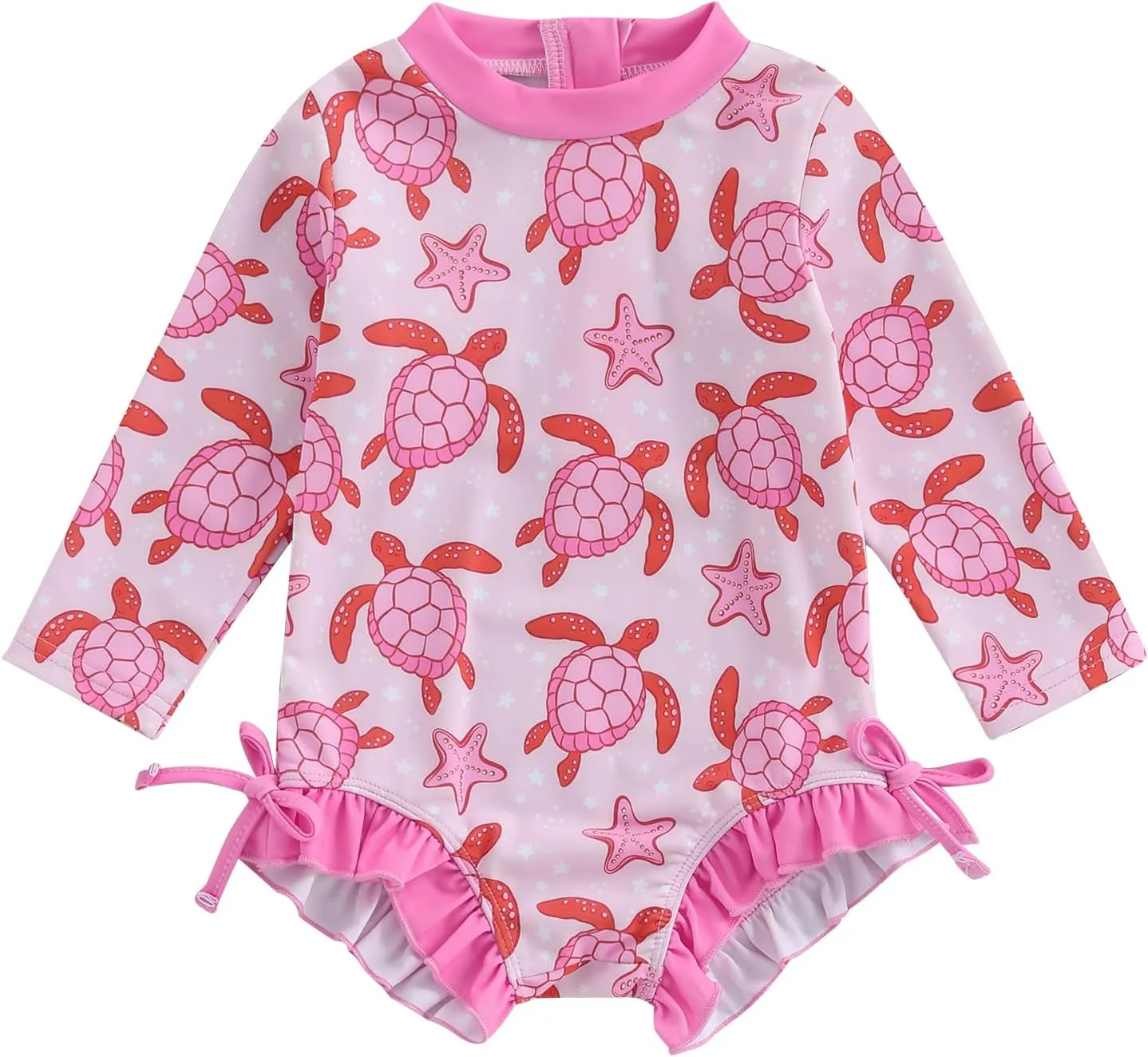 pengnight Toddler Baby Girl Swimsuit One-Piece Long Sleeve Ruffle Floral Print Rash Guard Zipper Bathing Suit
