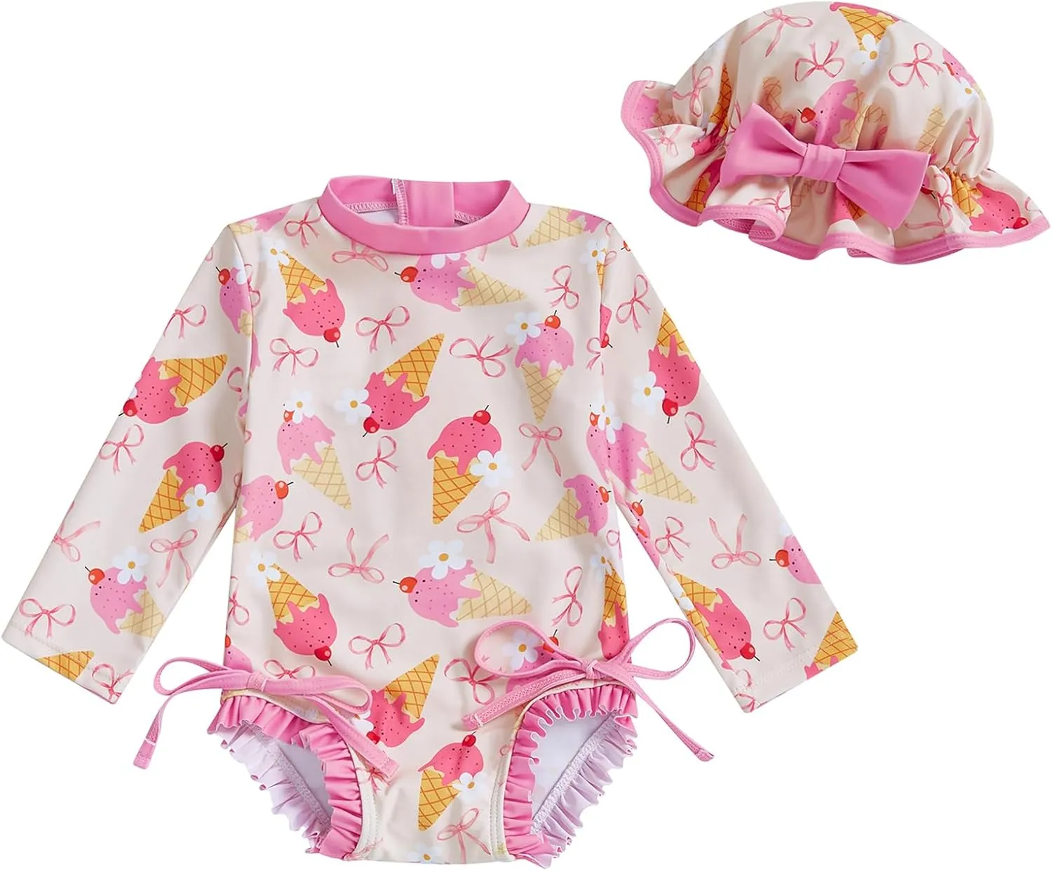 pengnight Toddler Baby Girl Swimsuit One-Piece Long Sleeve Ruffle Floral Print Rash Guard Zipper Bathing Suit