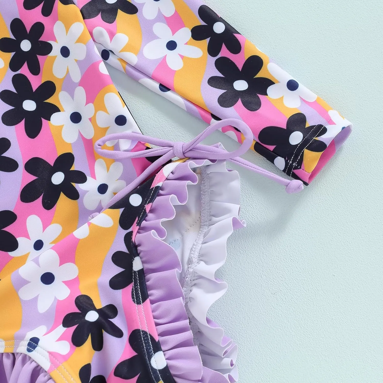 pengnight Toddler Baby Girl Swimsuit One-Piece Long Sleeve Ruffle Floral Print Rash Guard Zipper Bathing Suit