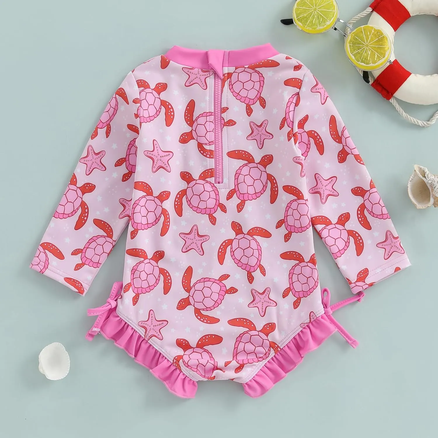 pengnight Toddler Baby Girl Swimsuit One-Piece Long Sleeve Ruffle Floral Print Rash Guard Zipper Bathing Suit
