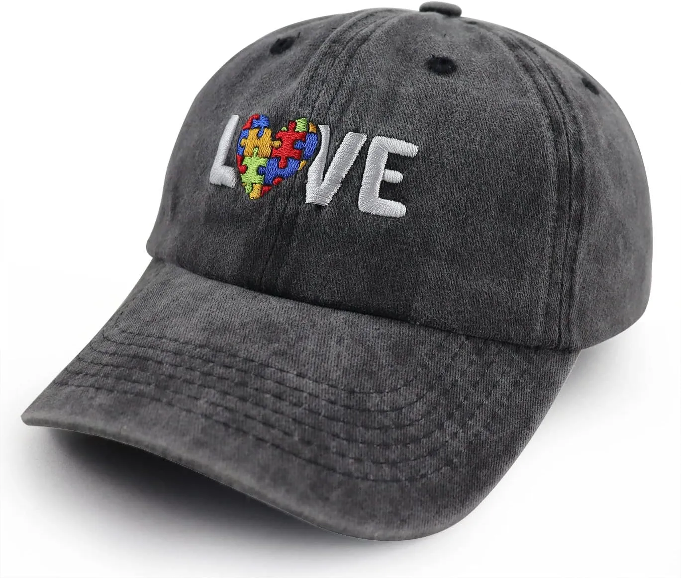 Proud Autism Mom Hat for Women, Adjustable Washed Cotton Embroidered Autistic Puzzle Piece Mama Baseball Cap