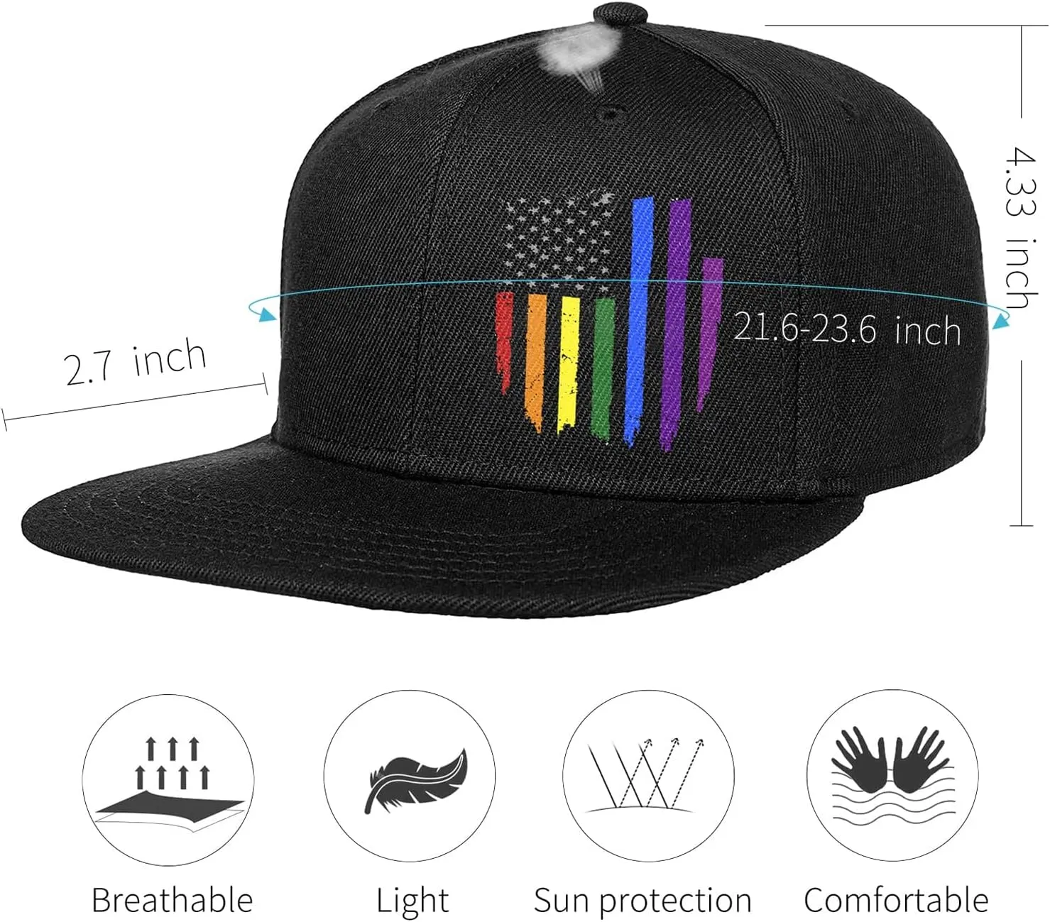 Snapback Hats for Mens Skull Hat Flat Bill Gorras Planas para Hombres Black Snap Backpack Brim Baseball Cap