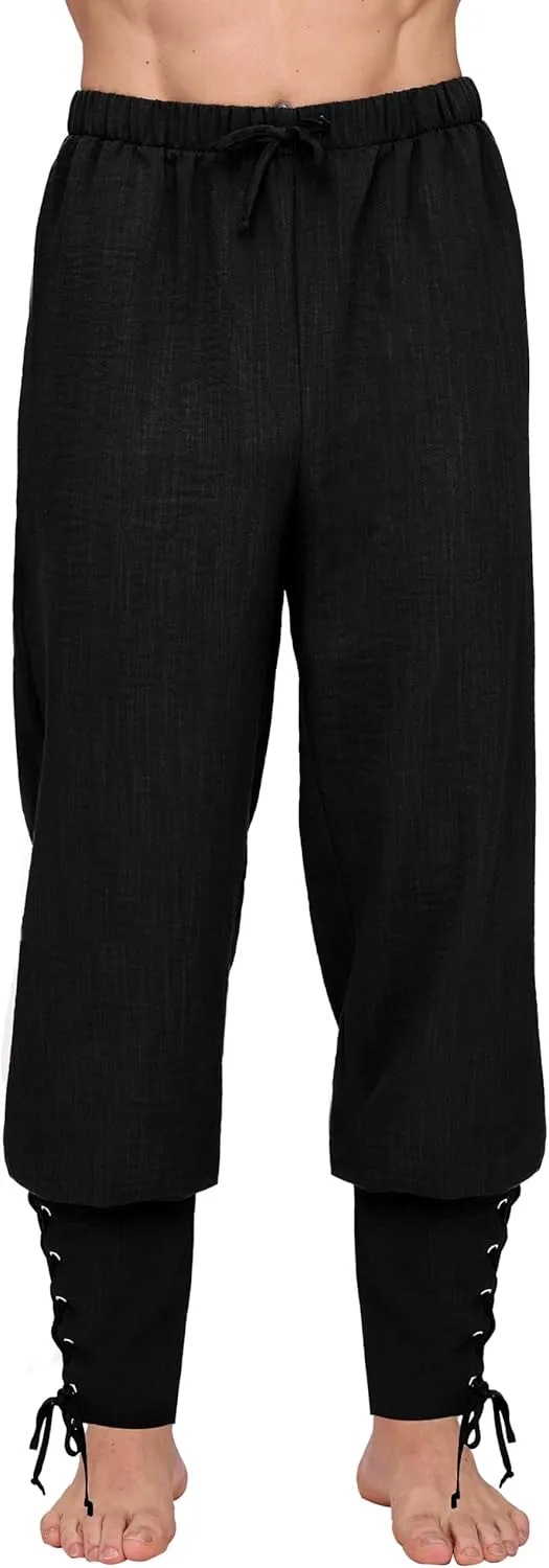 Spooktacular Creations Men Medieval Renaissance Pants, Ankle Banded Pirate Pants, Viking Costume Men for Halloween Party