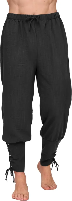 Spooktacular Creations Men Medieval Renaissance Pants, Ankle Banded Pirate Pants, Viking Costume Men for Halloween Party