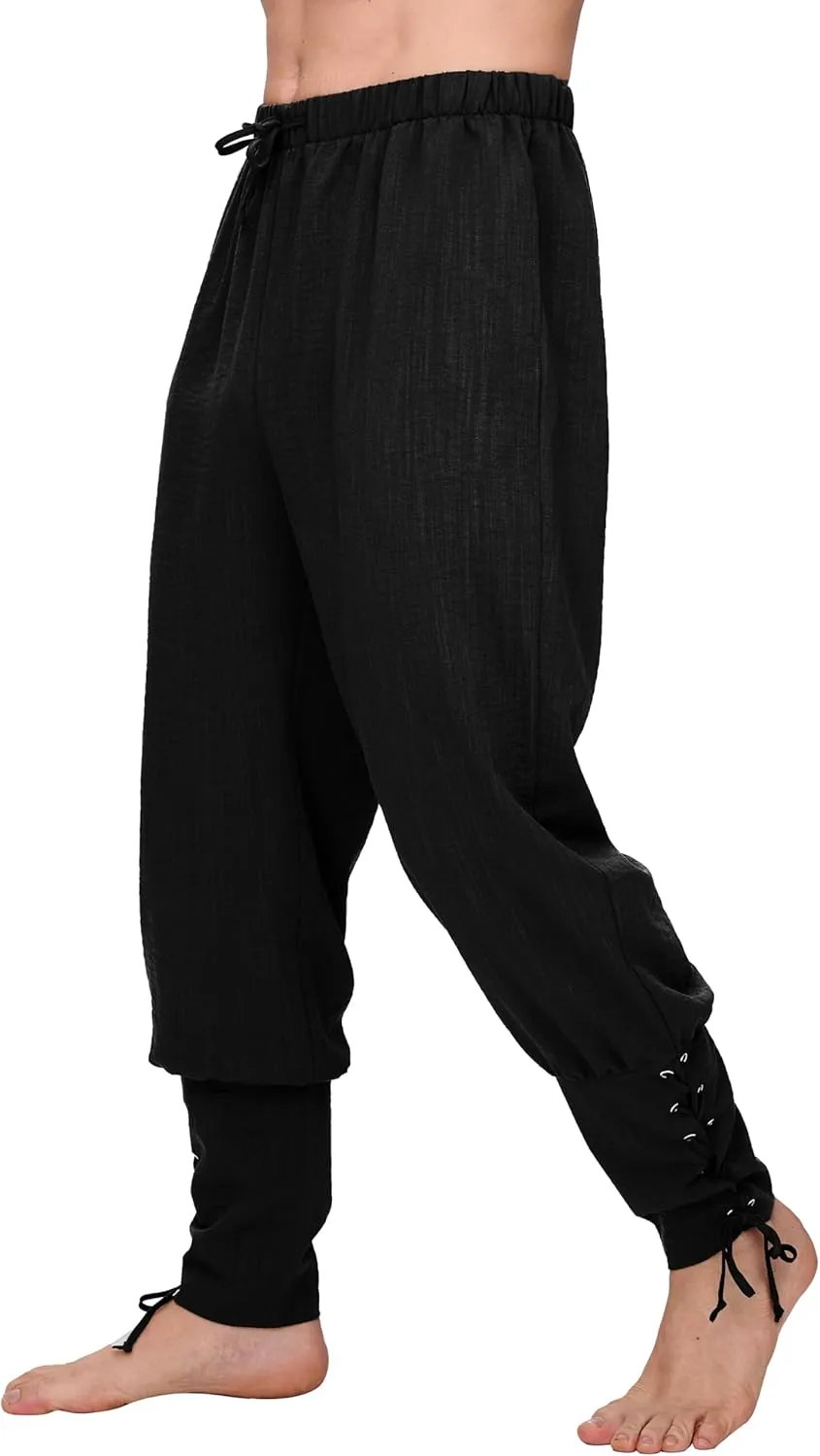 Spooktacular Creations Men Medieval Renaissance Pants, Ankle Banded Pirate Pants, Viking Costume Men for Halloween Party