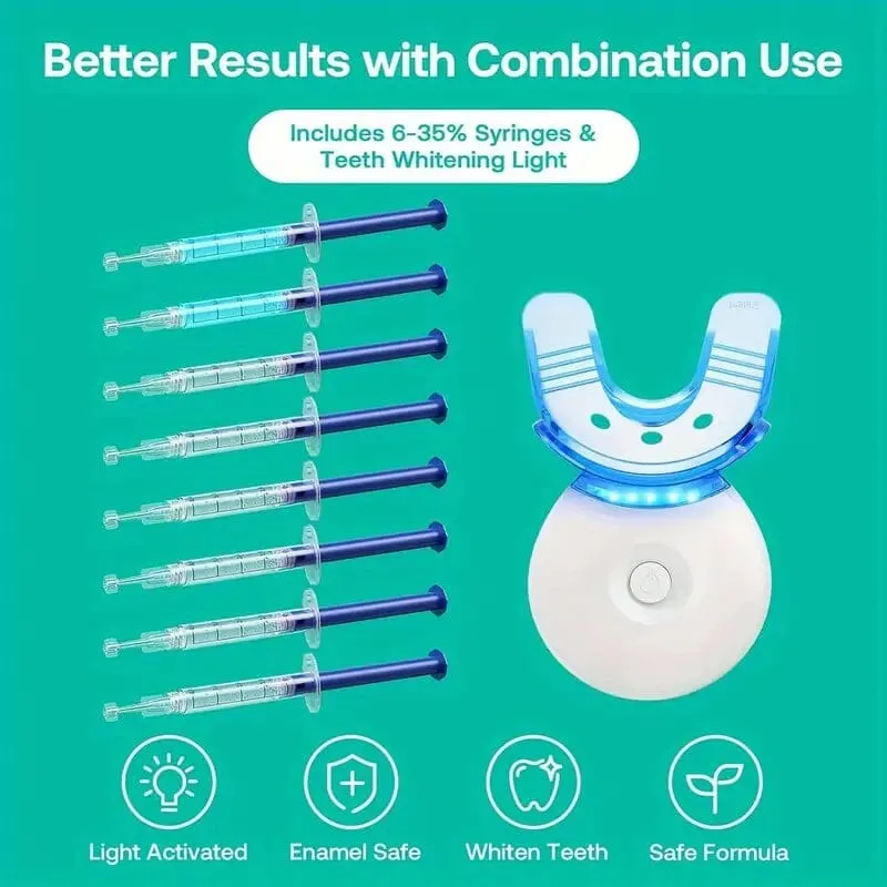 Teeth Whitening Gel Kit with 6 Teeth Cleaning Gel   2 Dental Trays   Cleaning Led Light