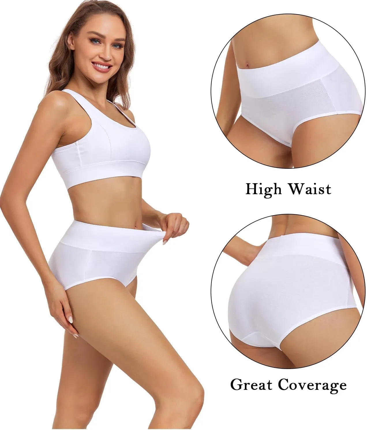 wirarpa Women's Underwear High Waisted Ladies Cotton Panties Soft Full Coverage Briefs 5 Pack (Regular & Plus Size)