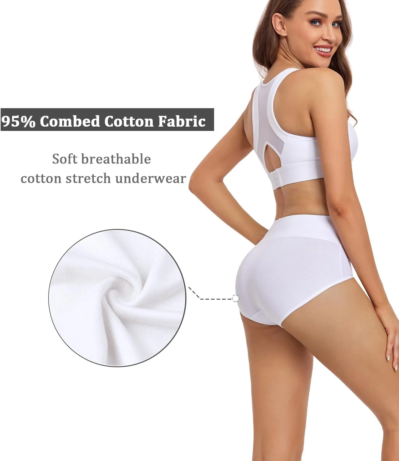 wirarpa Women's Underwear High Waisted Ladies Cotton Panties Soft Full Coverage Briefs 5 Pack (Regular & Plus Size)
