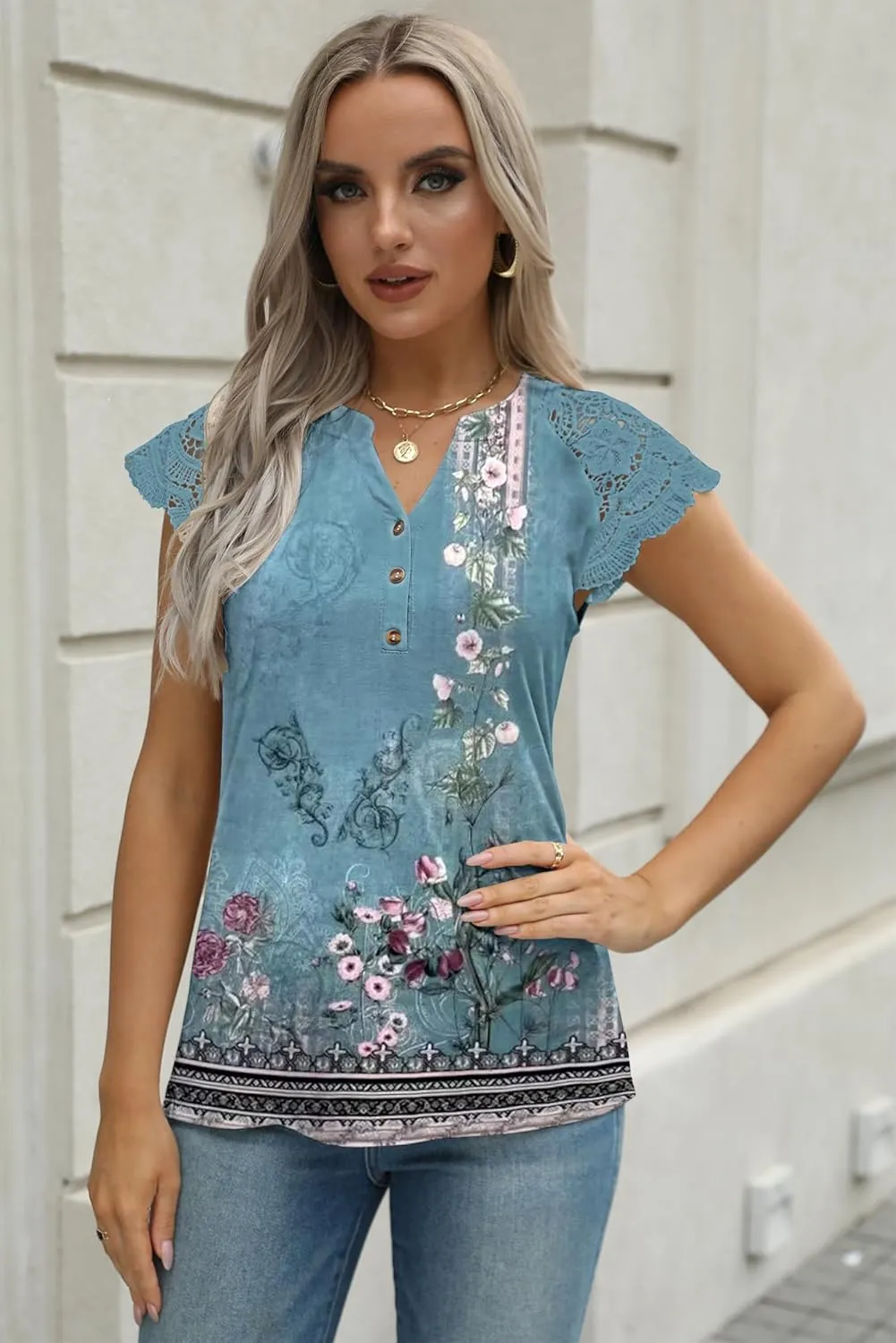 Women's Tank Tops Lace Cap Sleeve Button Down V Neck Summer Casual Loose Fit 2025 Trendy Cute Sleeveless Shirts Blouse